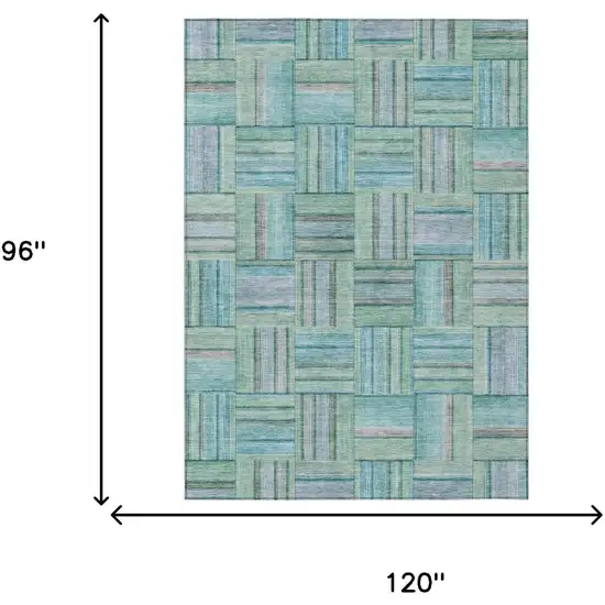 Teal Blue And Aqua Geometric Washable Indoor Outdoor Area Rug Photo 5