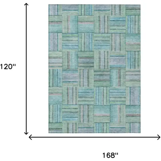 Teal Blue And Aqua Geometric Washable Indoor Outdoor Area Rug Photo 5