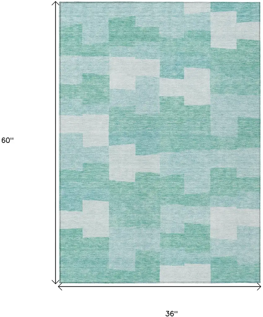 Teal Blue And Aqua Geometric Washable Indoor Outdoor Area Rug Photo 3