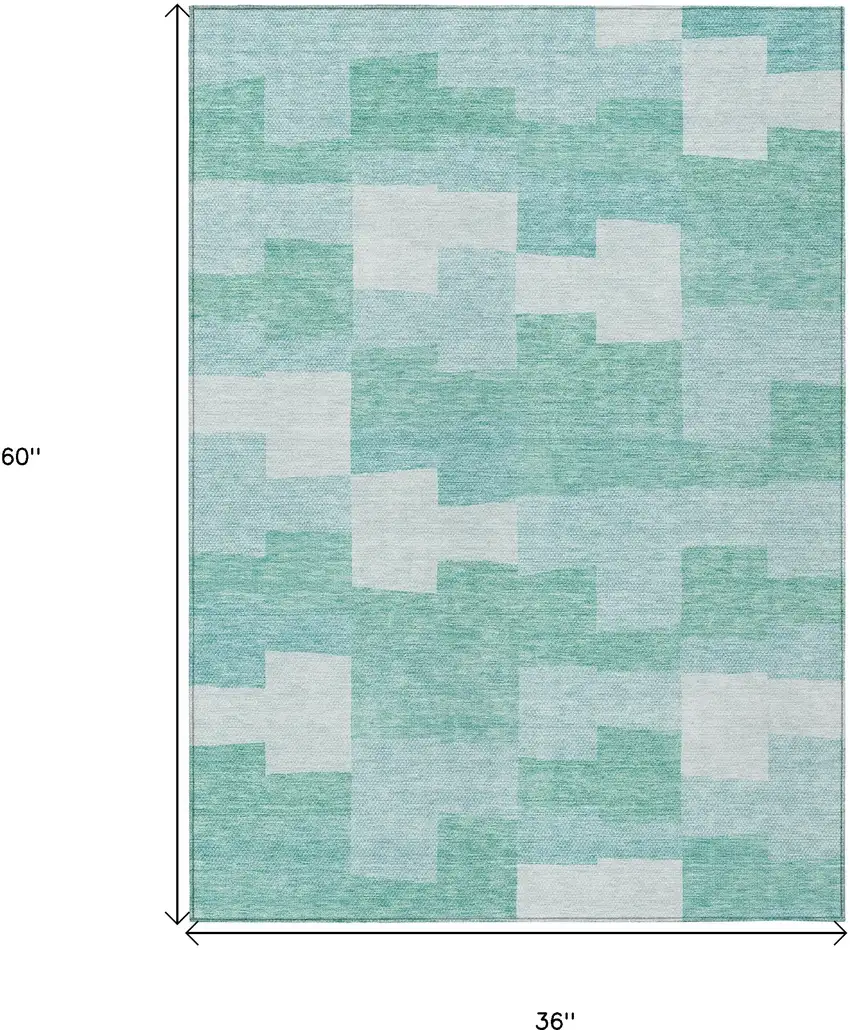 Teal Blue And Aqua Geometric Washable Indoor Outdoor Area Rug Photo 3
