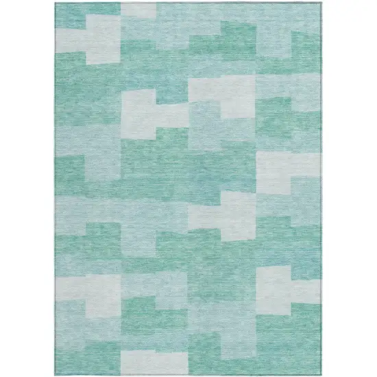 Teal Blue And Aqua Geometric Washable Indoor Outdoor Area Rug Photo 6