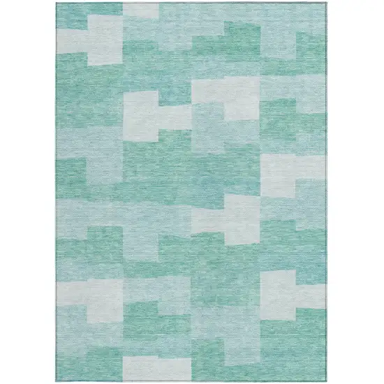 Teal Blue And Aqua Geometric Washable Indoor Outdoor Area Rug Photo 6
