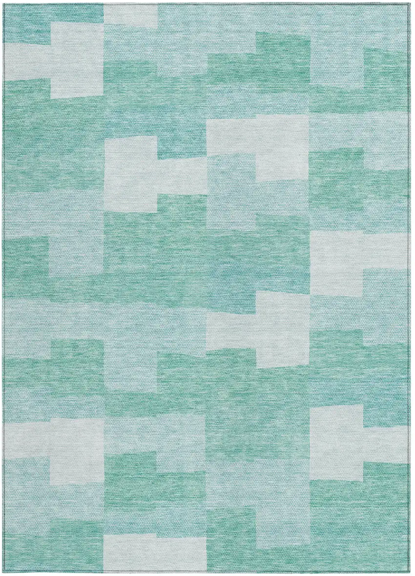 Teal Blue And Aqua Geometric Washable Indoor Outdoor Area Rug Photo 6