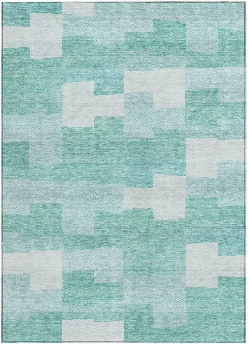 Teal Blue And Aqua Geometric Washable Indoor Outdoor Area Rug Photo 6