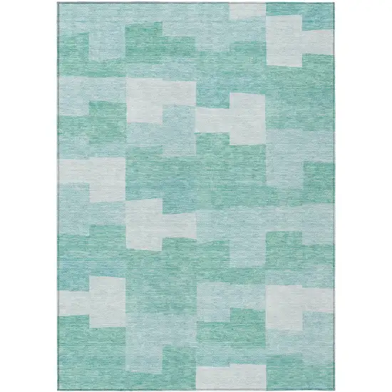 Teal Blue And Aqua Geometric Washable Indoor Outdoor Area Rug Photo 2