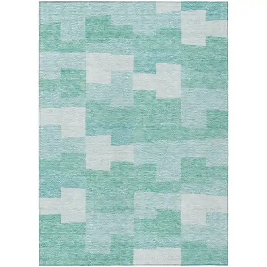 Teal Blue And Aqua Geometric Washable Indoor Outdoor Area Rug Photo 2