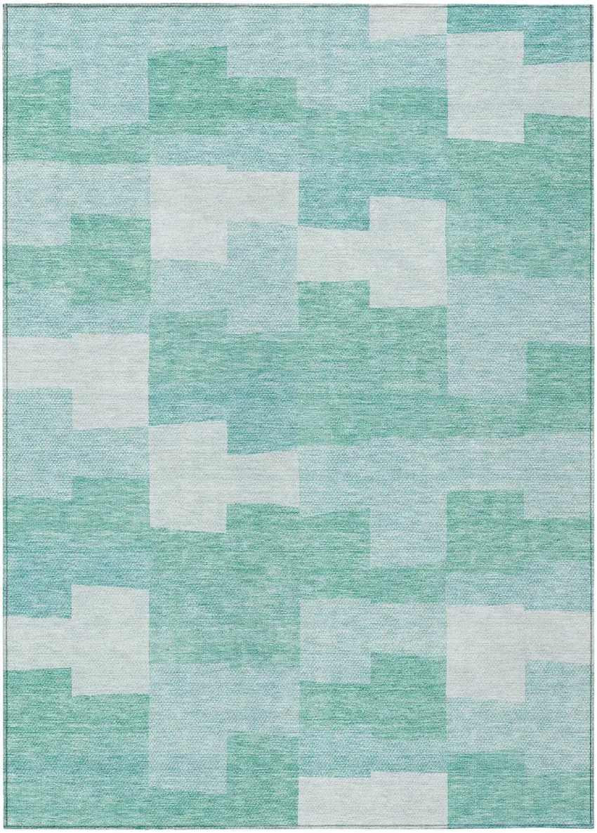 Teal Blue And Aqua Geometric Washable Indoor Outdoor Area Rug Photo 2