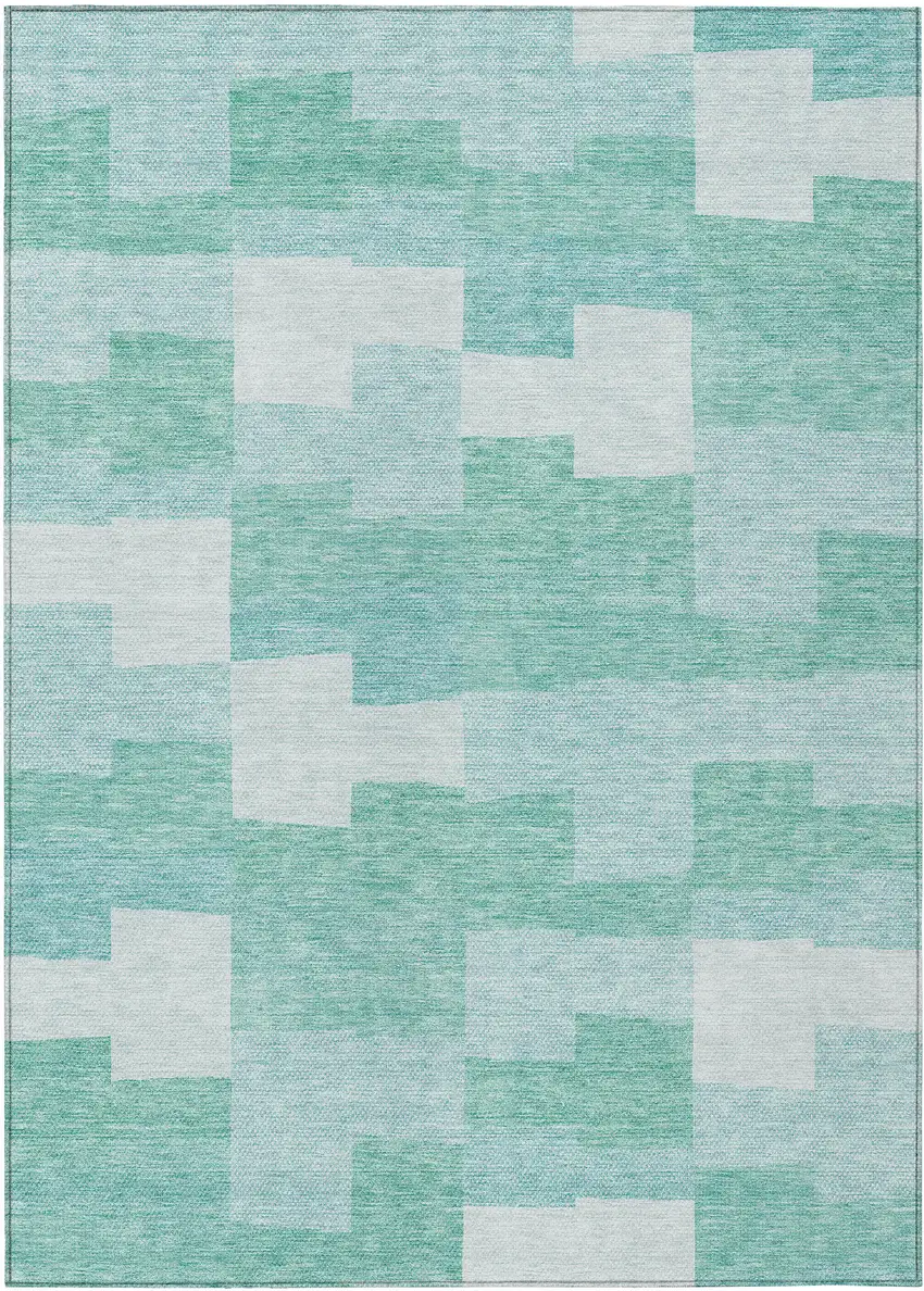 Teal Blue And Aqua Geometric Washable Indoor Outdoor Area Rug Photo 2