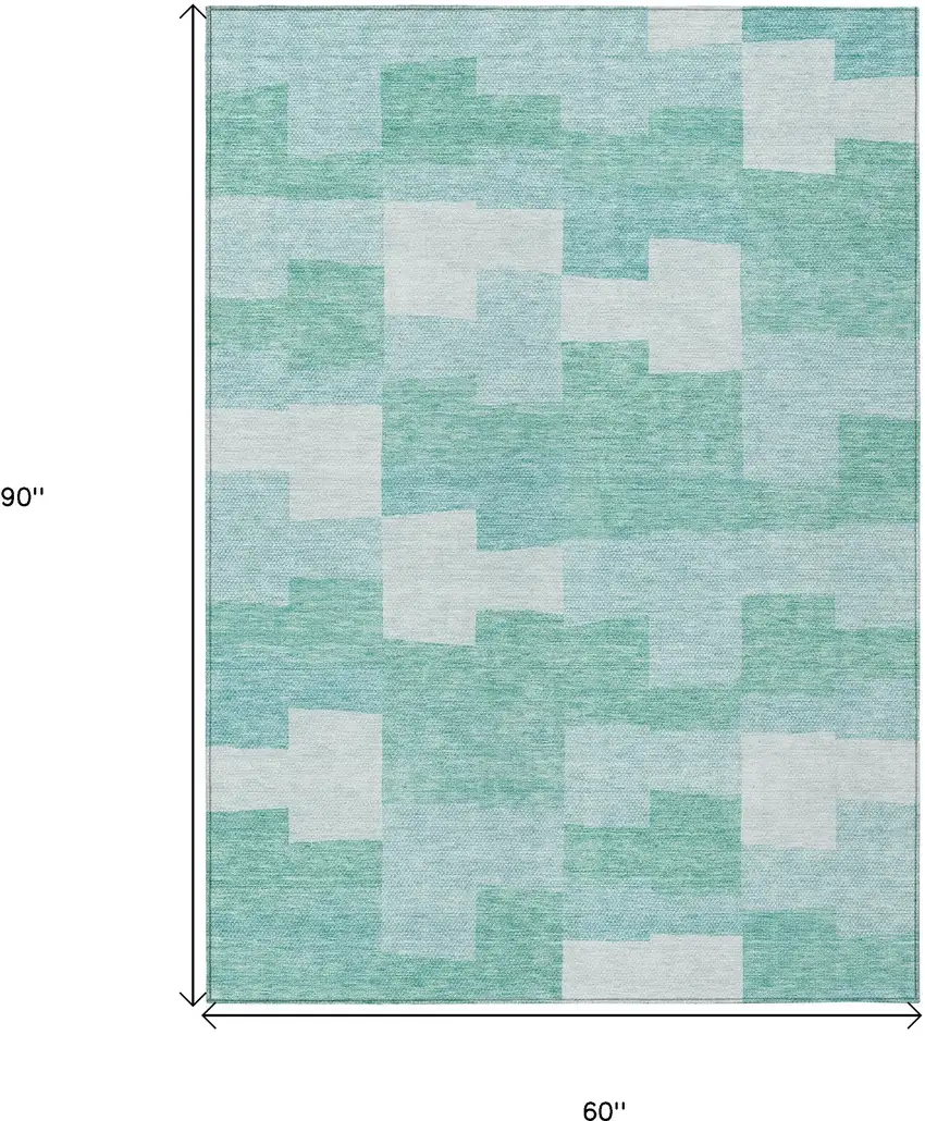Teal Blue And Aqua Geometric Washable Indoor Outdoor Area Rug Photo 3