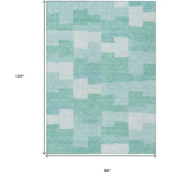 Teal Blue And Aqua Geometric Washable Indoor Outdoor Area Rug Photo 3
