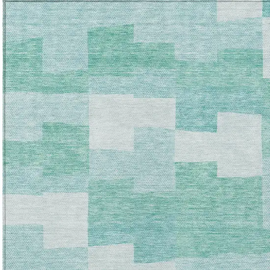 Teal Blue And Aqua Geometric Washable Indoor Outdoor Area Rug Photo 5