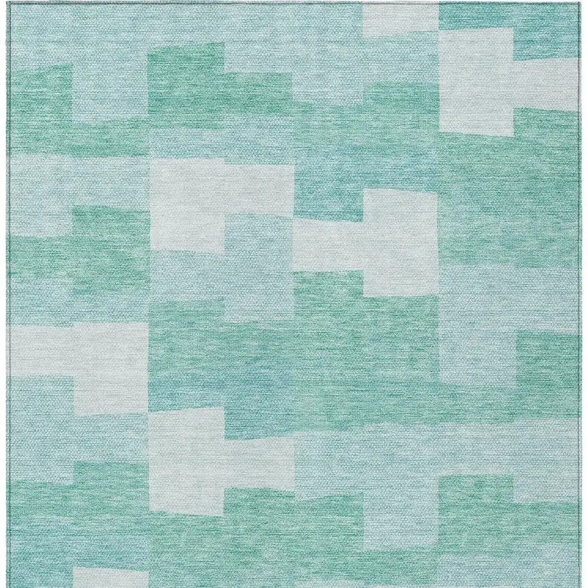 Teal Blue And Aqua Geometric Washable Indoor Outdoor Area Rug Photo 6