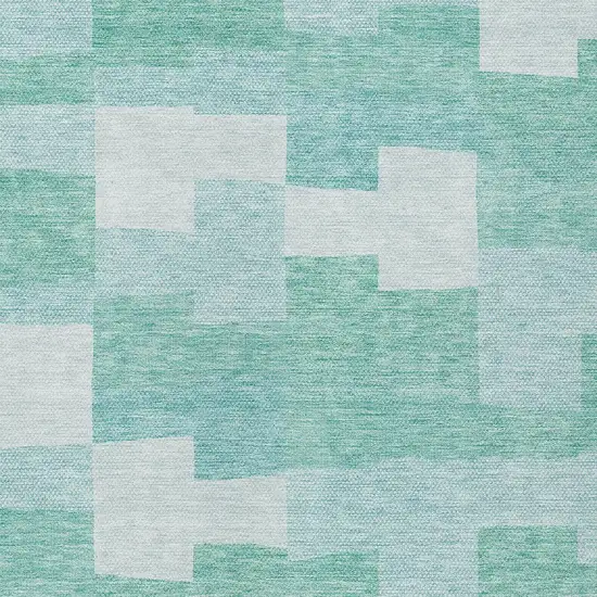 Teal Blue And Aqua Geometric Washable Indoor Outdoor Area Rug Photo 5