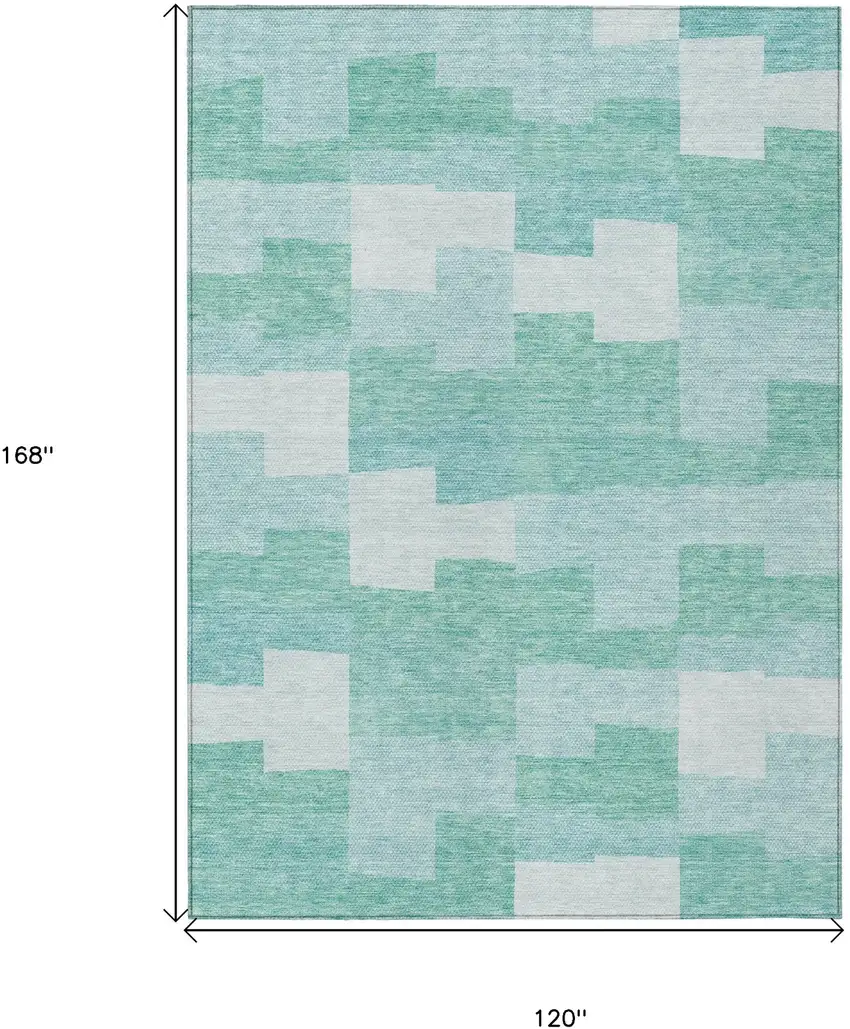 Teal Blue And Aqua Geometric Washable Indoor Outdoor Area Rug Photo 3