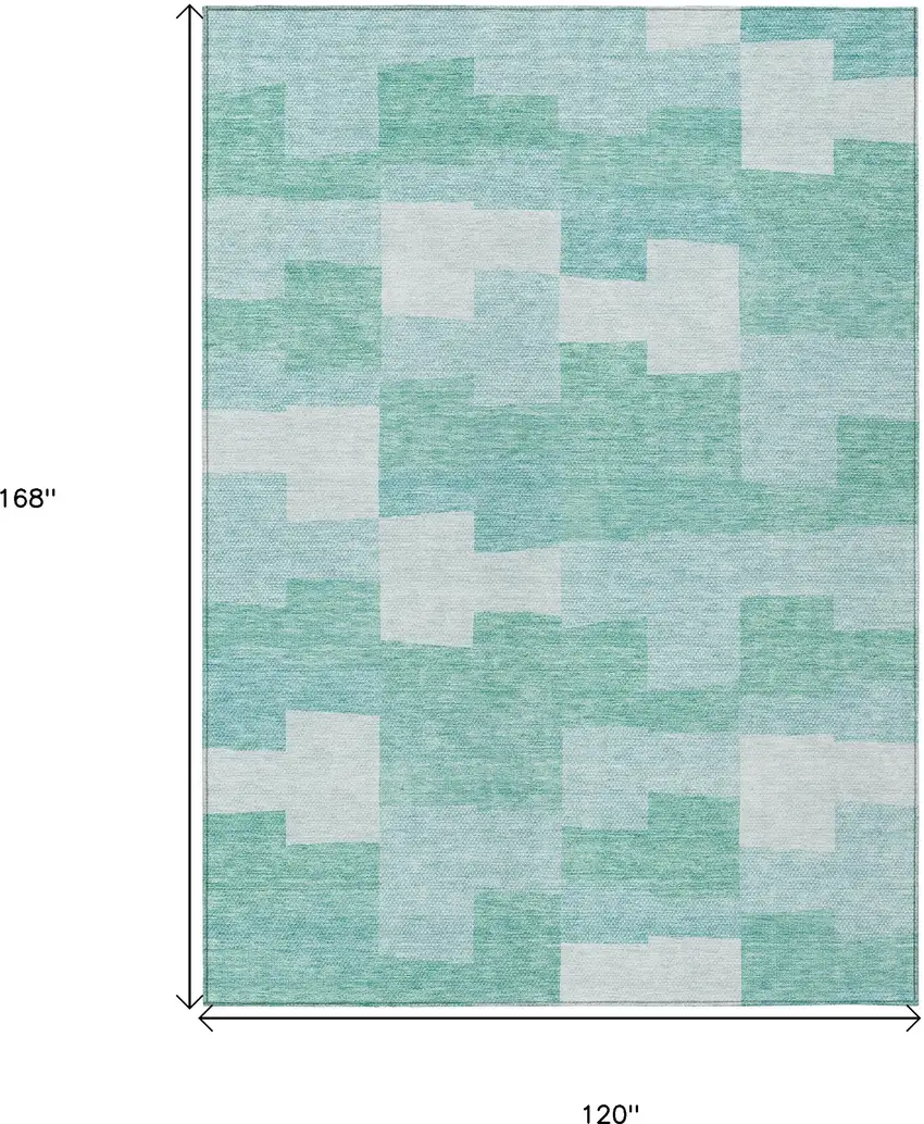 Teal Blue And Aqua Geometric Washable Indoor Outdoor Area Rug Photo 3