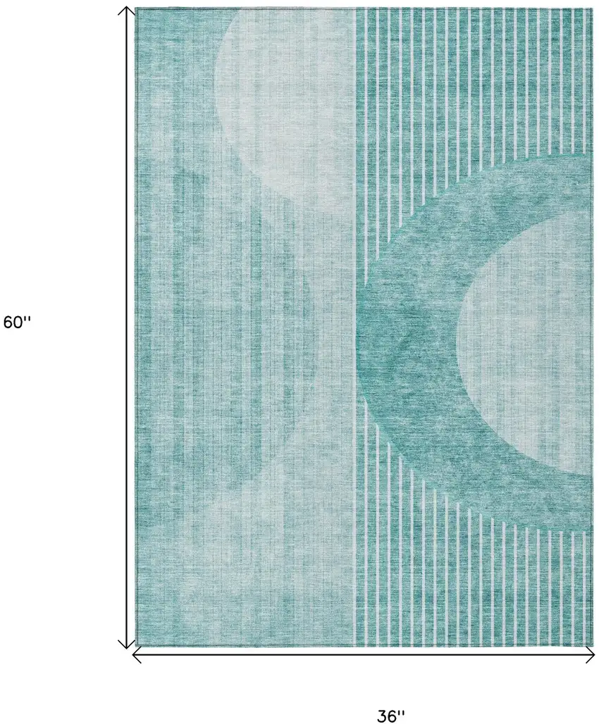 Teal Blue And Aqua Geometric Washable Indoor Outdoor Area Rug Photo 3