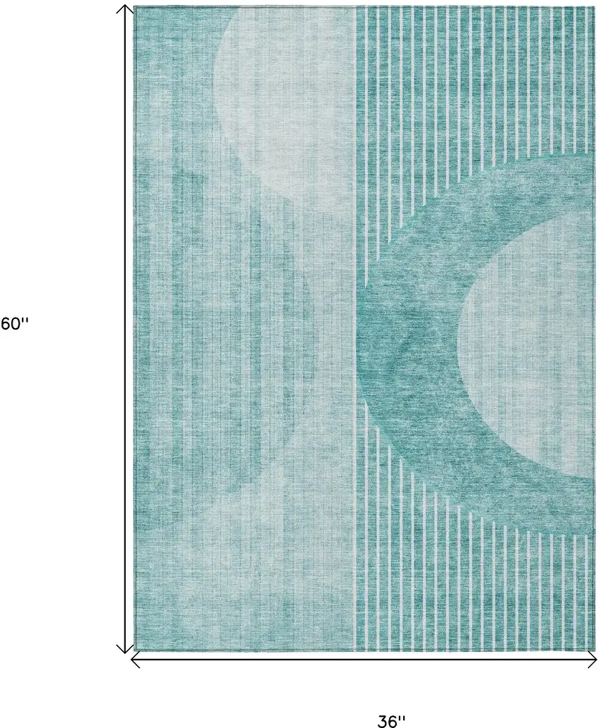 Teal Blue And Aqua Geometric Washable Indoor Outdoor Area Rug Photo 3