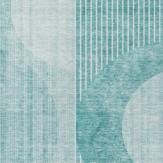 Teal Blue And Aqua Geometric Washable Indoor Outdoor Area Rug Photo 6