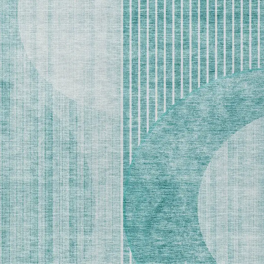 Teal Blue And Aqua Geometric Washable Indoor Outdoor Area Rug Photo 6