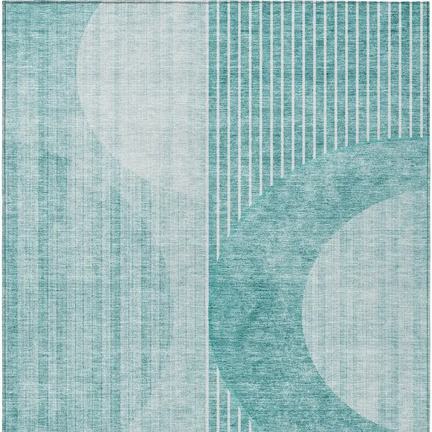 Teal Blue And Aqua Geometric Washable Indoor Outdoor Area Rug Photo 6