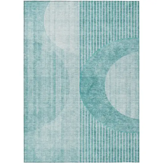 Teal Blue And Aqua Geometric Washable Indoor Outdoor Area Rug Photo 2