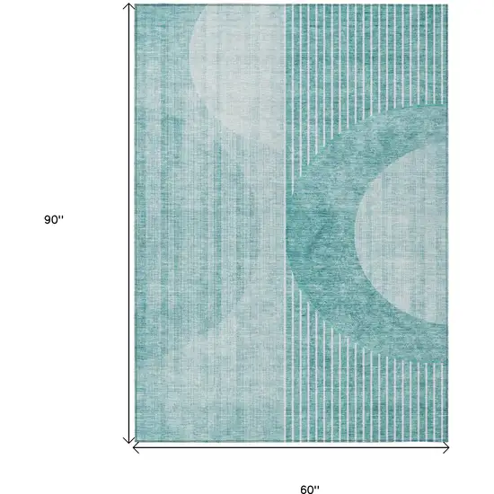 Teal Blue And Aqua Geometric Washable Indoor Outdoor Area Rug Photo 3