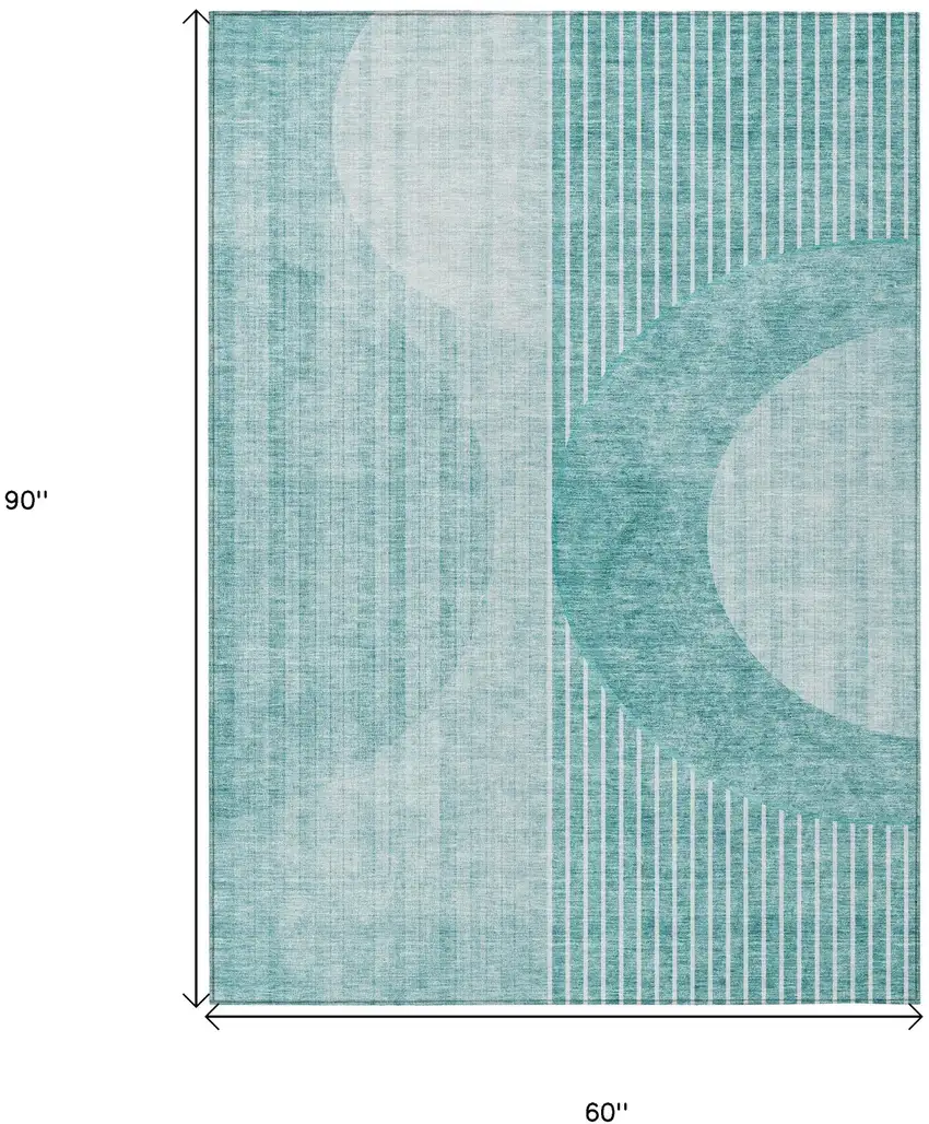 Teal Blue And Aqua Geometric Washable Indoor Outdoor Area Rug Photo 3