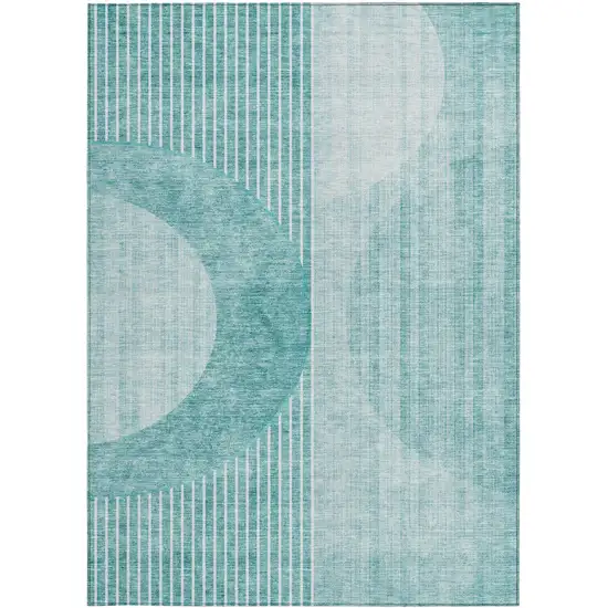 Teal Blue And Aqua Geometric Washable Indoor Outdoor Area Rug Photo 7