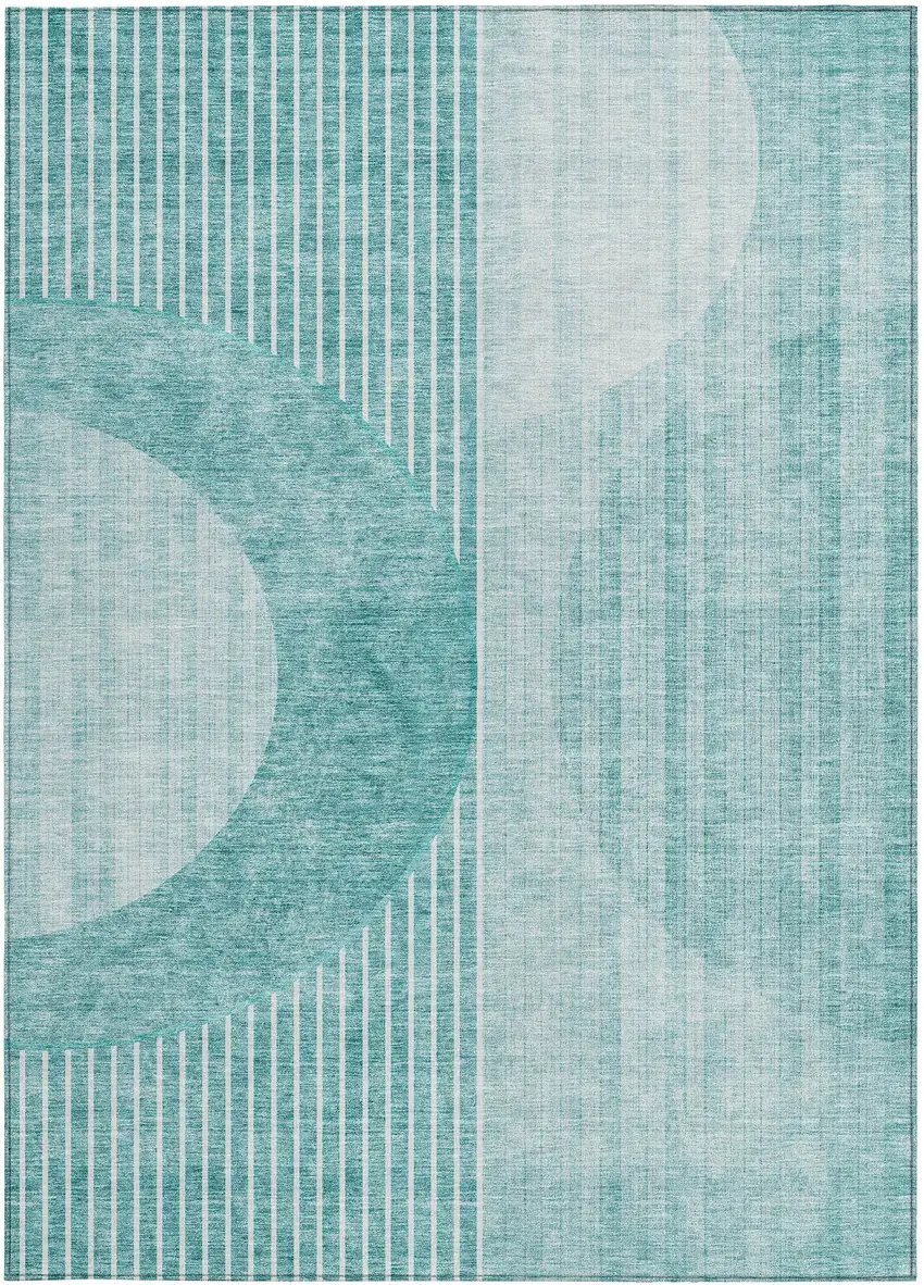 Teal Blue And Aqua Geometric Washable Indoor Outdoor Area Rug Photo 7