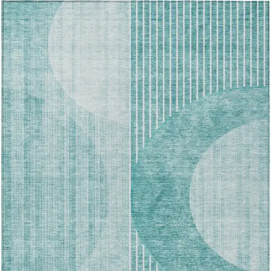 Teal Blue And Aqua Geometric Washable Indoor Outdoor Area Rug Photo 7