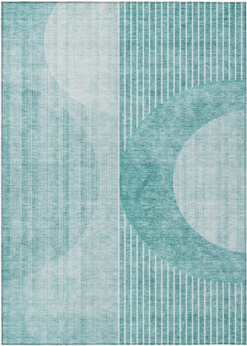 Teal Blue And Aqua Geometric Washable Indoor Outdoor Area Rug Photo 2