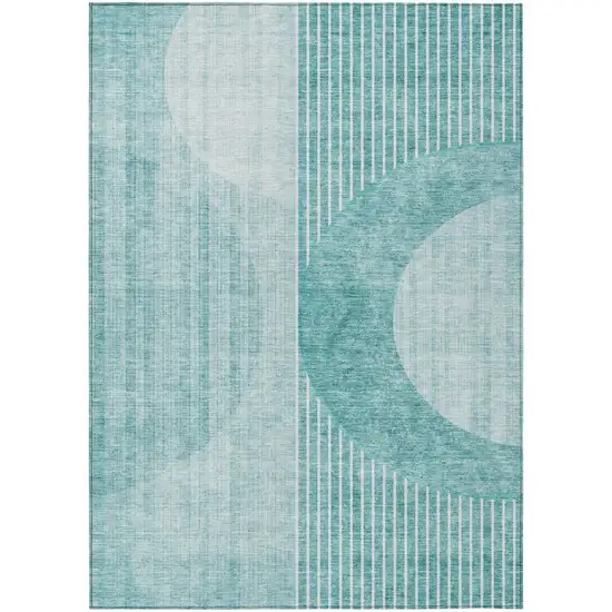 Teal Blue And Aqua Geometric Washable Indoor Outdoor Area Rug Photo 2