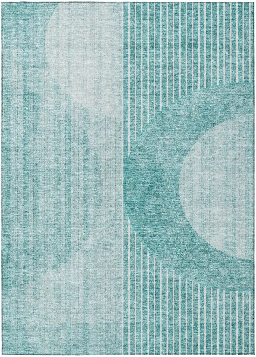 Teal Blue And Aqua Geometric Washable Indoor Outdoor Area Rug Photo 2