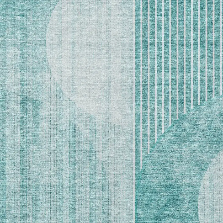 Teal Blue And Aqua Geometric Washable Indoor Outdoor Area Rug Photo 6