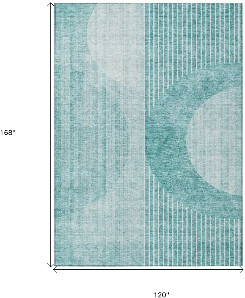 Teal Blue And Aqua Geometric Washable Indoor Outdoor Area Rug Photo 3