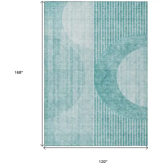 Teal Blue And Aqua Geometric Washable Indoor Outdoor Area Rug Photo 3