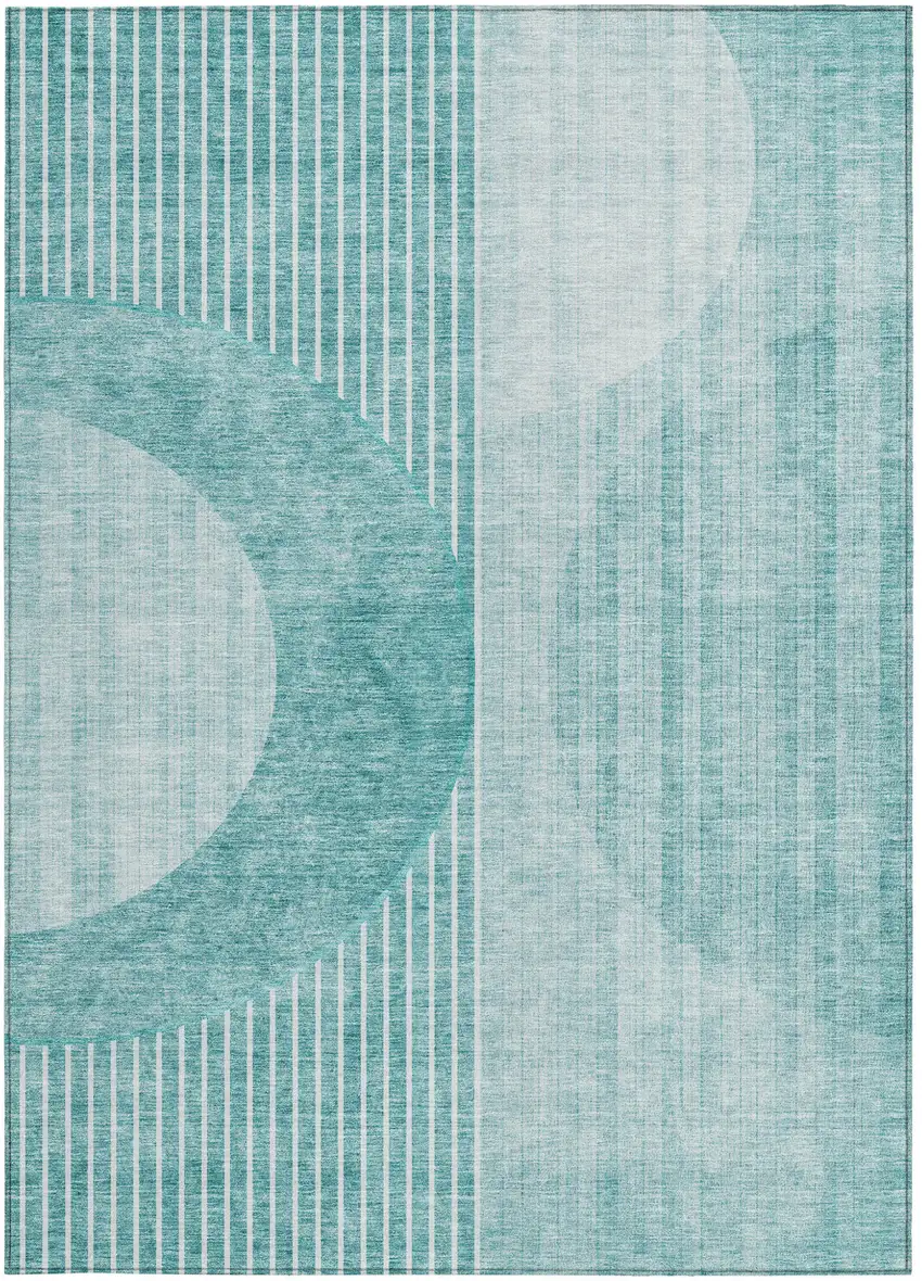 Teal Blue And Aqua Geometric Washable Indoor Outdoor Area Rug Photo 6