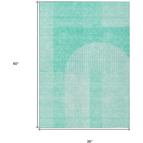 Teal Blue And Aqua Geometric Washable Indoor Outdoor Area Rug Photo 3