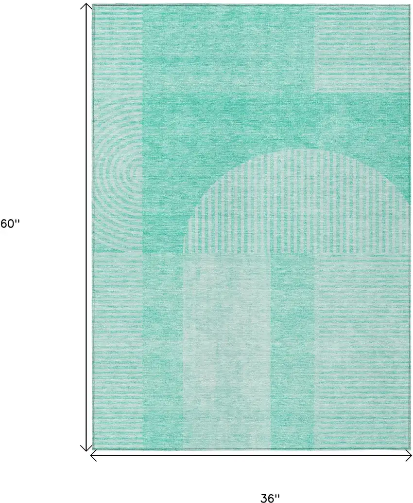 Teal Blue And Aqua Geometric Washable Indoor Outdoor Area Rug Photo 3
