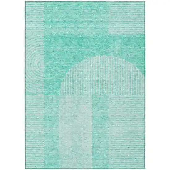 Teal Blue And Aqua Geometric Washable Indoor Outdoor Area Rug Photo 1