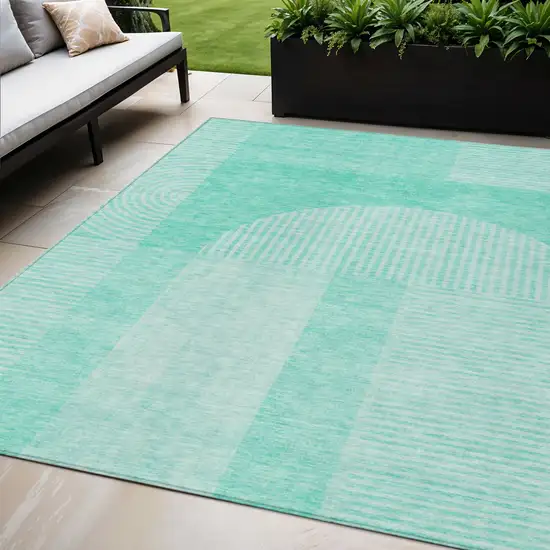 Teal Blue And Aqua Geometric Washable Indoor Outdoor Area Rug Photo 1