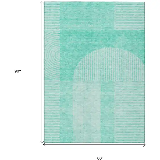 Teal Blue And Aqua Geometric Washable Indoor Outdoor Area Rug Photo 3