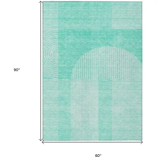 Teal Blue And Aqua Geometric Washable Indoor Outdoor Area Rug Photo 3