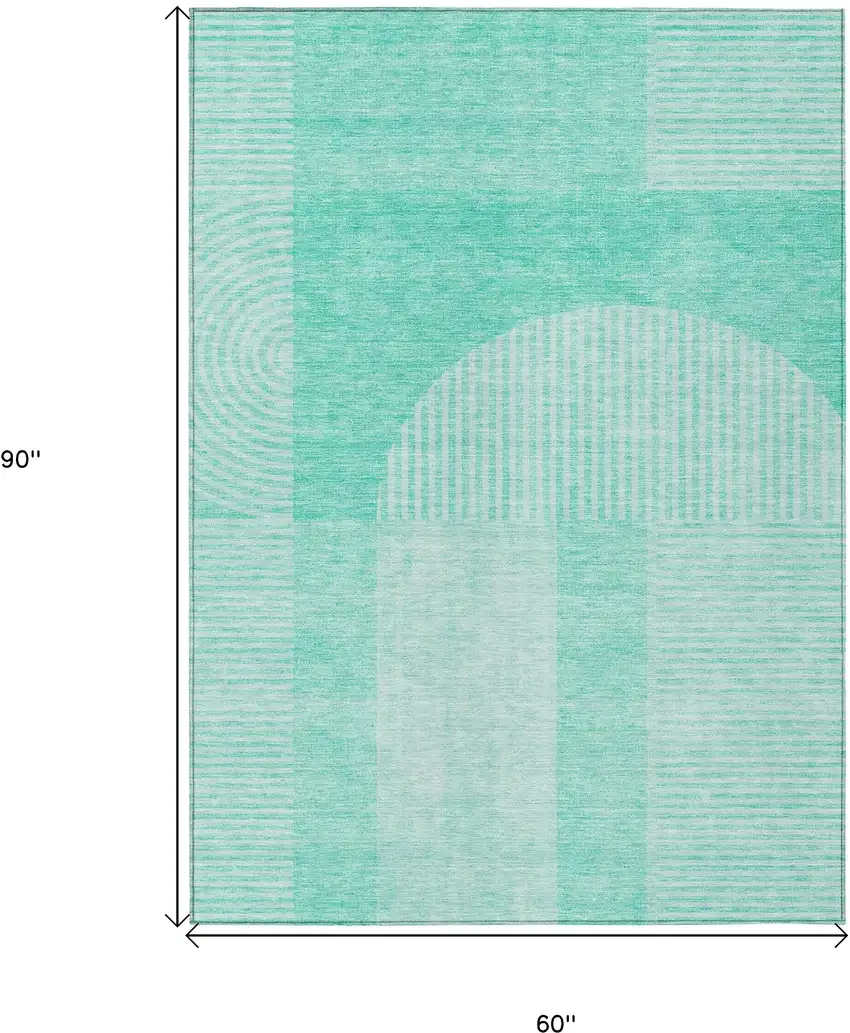 Teal Blue And Aqua Geometric Washable Indoor Outdoor Area Rug Photo 3