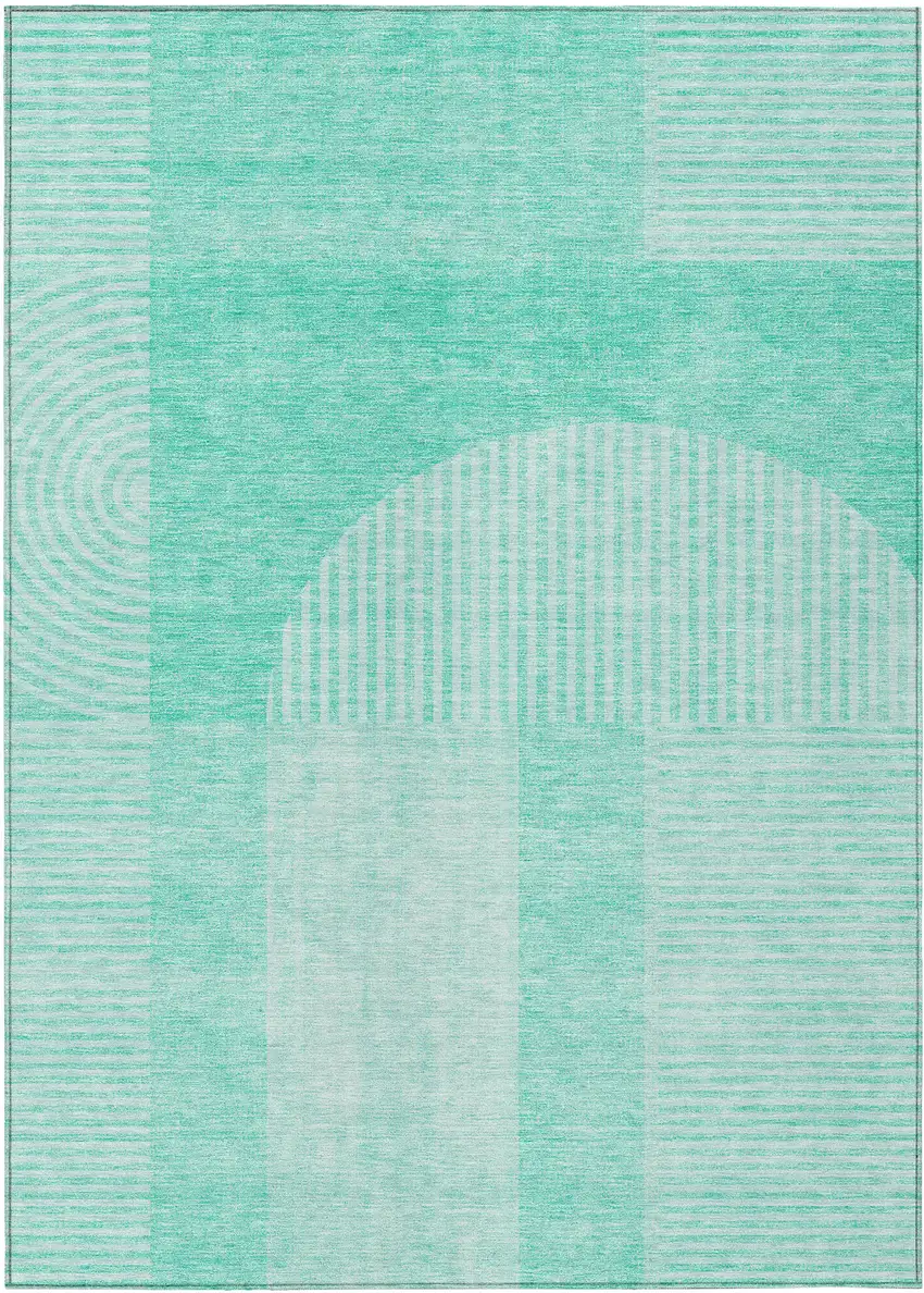 Teal Blue And Aqua Geometric Washable Indoor Outdoor Area Rug Photo 1
