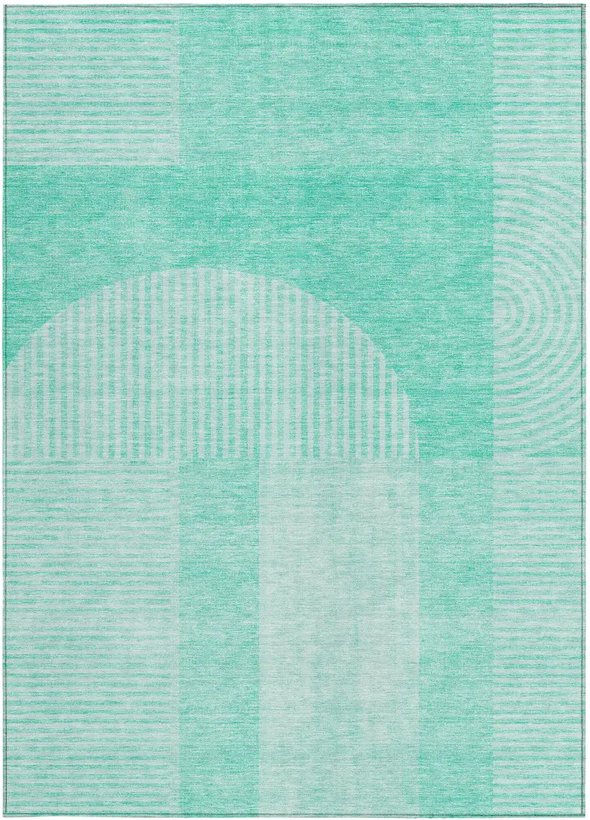 Teal Blue And Aqua Geometric Washable Indoor Outdoor Area Rug Photo 5