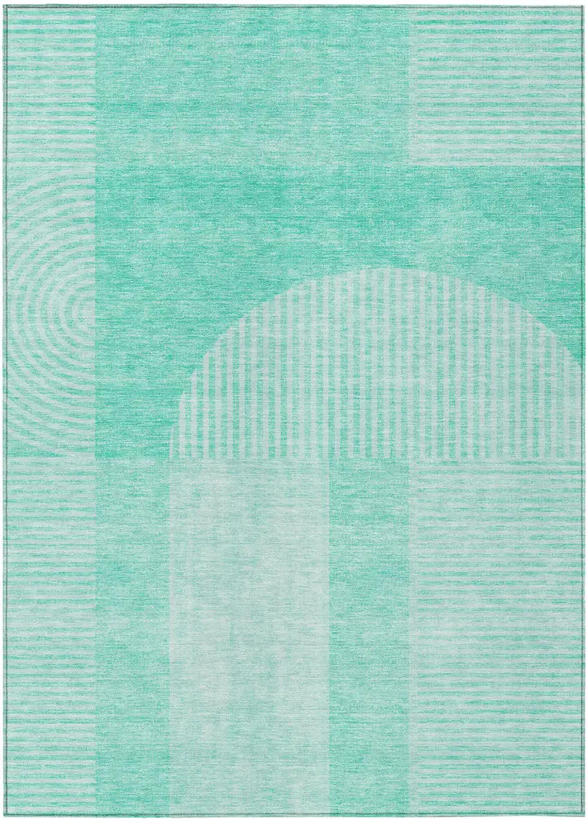 Teal Blue And Aqua Geometric Washable Indoor Outdoor Area Rug Photo 1