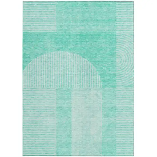 Teal Blue And Aqua Geometric Washable Indoor Outdoor Area Rug Photo 6