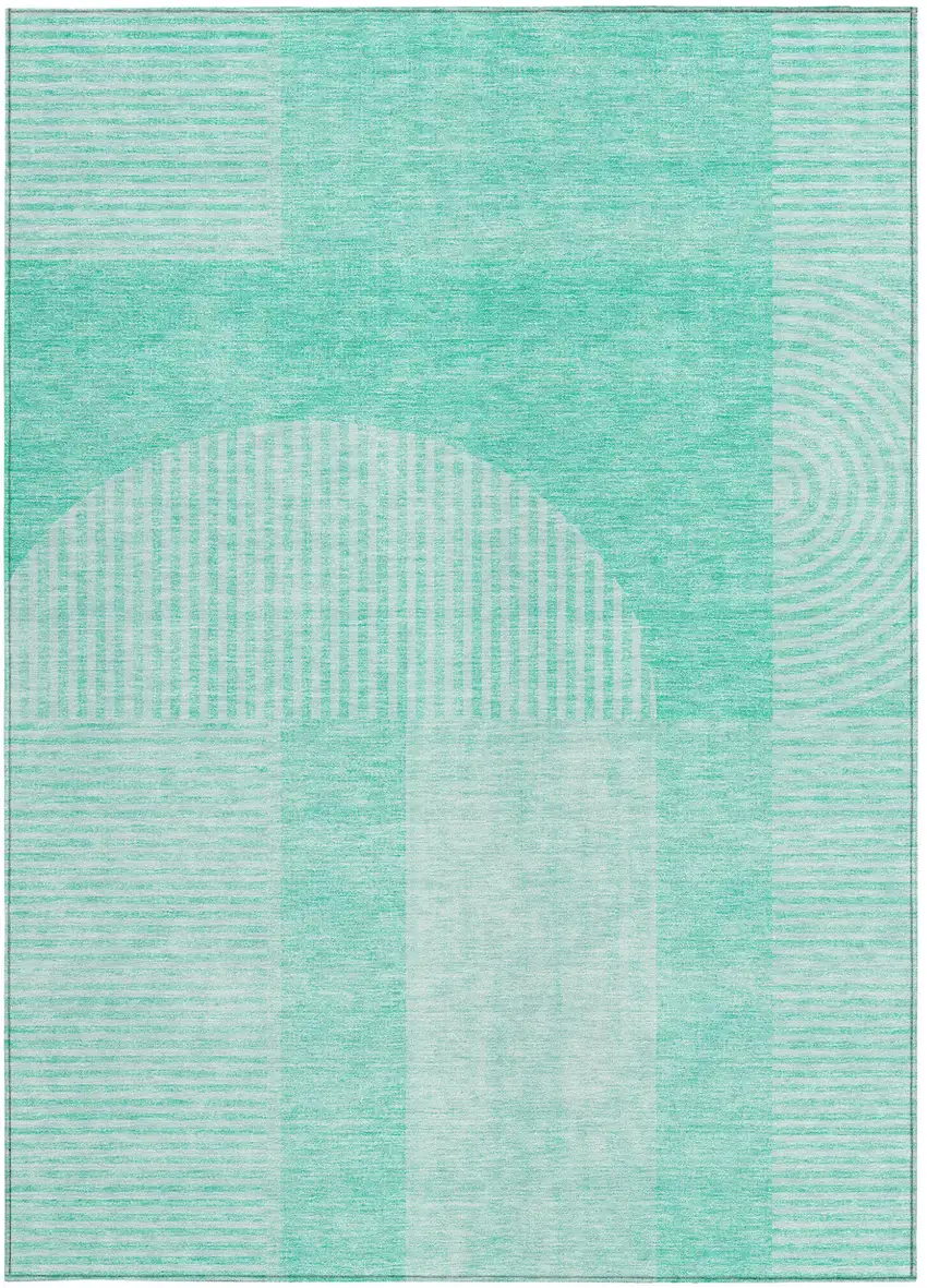 Teal Blue And Aqua Geometric Washable Indoor Outdoor Area Rug Photo 6