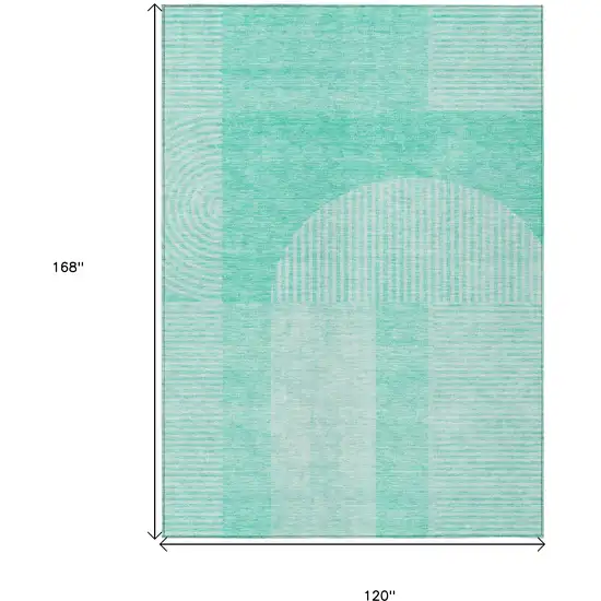 Teal Blue And Aqua Geometric Washable Indoor Outdoor Area Rug Photo 9